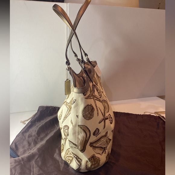 COACH SIGNATURE STRIPE SHELL PRINT large canvas SHOULDER BAG new with tags NWT - Picture 10 of 13